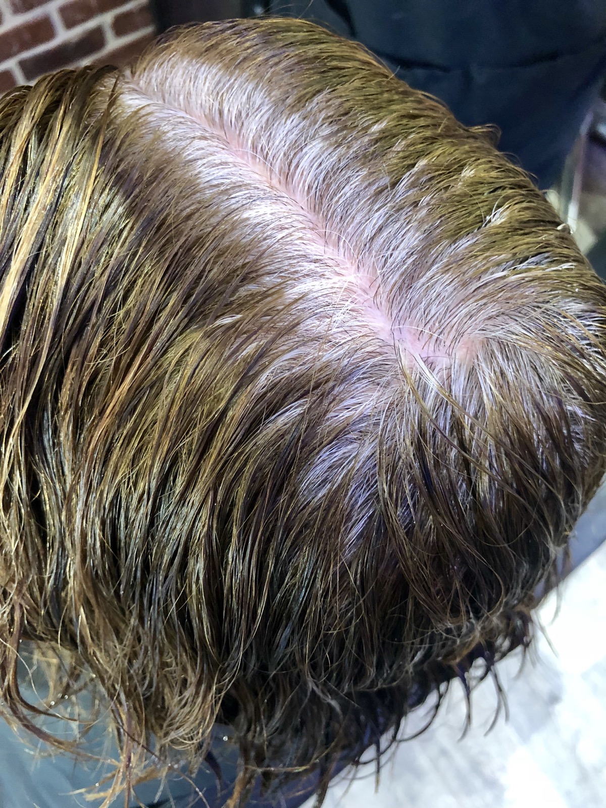 Cheveux blancs avant une coloration végétale Biocoiff en deux applications