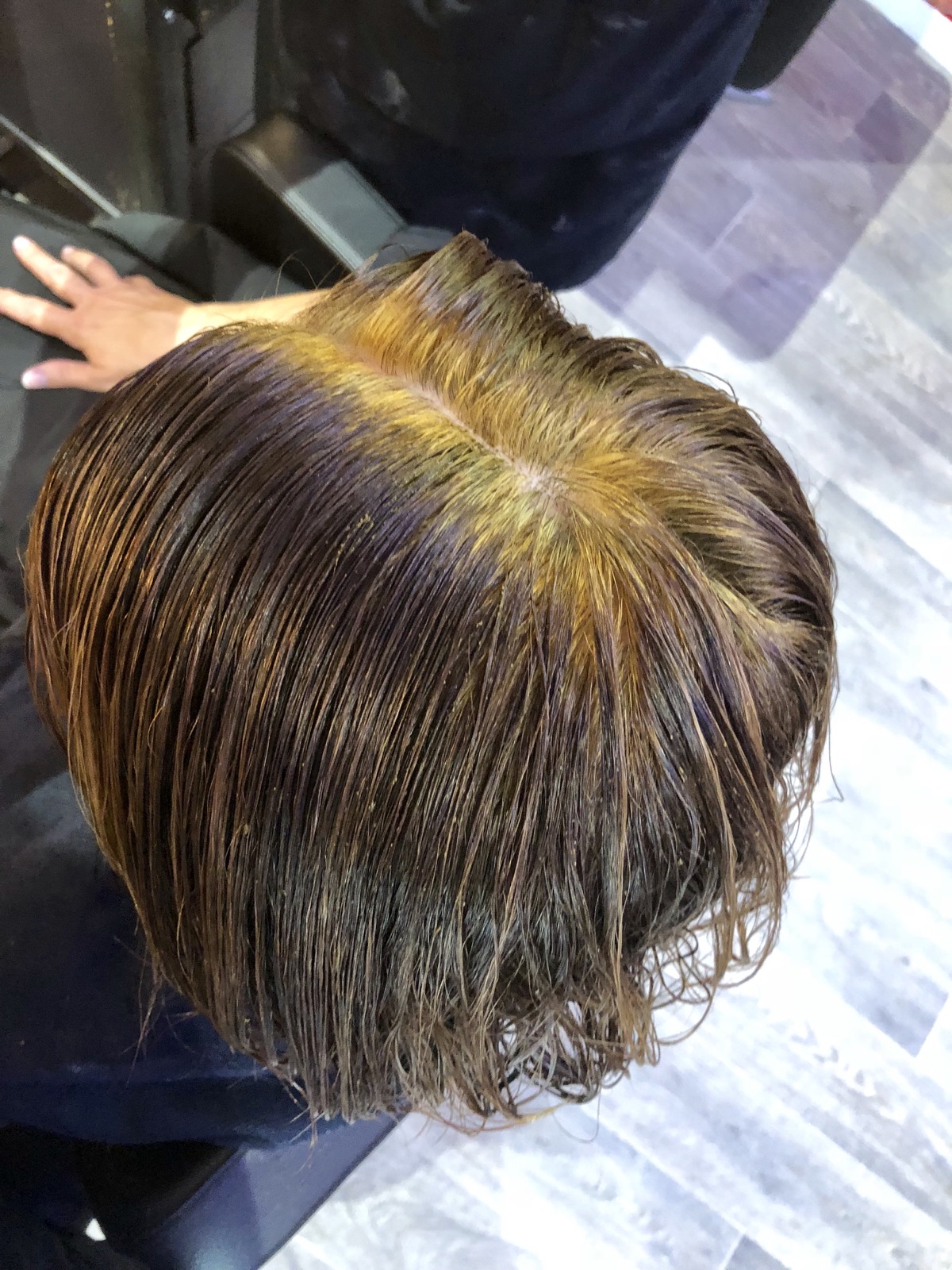 Première application d’une coloration végétale Biocoiff sur cheveux blancs