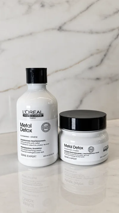 Shampoing et masque Metal Detox de L’Oréal Professionnel photographiés au salon Tommy & Co